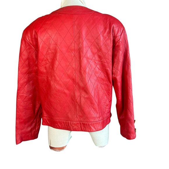 Siena Studio for Audrey Jones Vintage Red Quilted Leather Cropped Jacket Size 2X - Picture 2 of 12